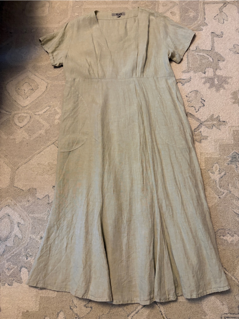Flax Light Sage Green Linen A-Line Midi Dress